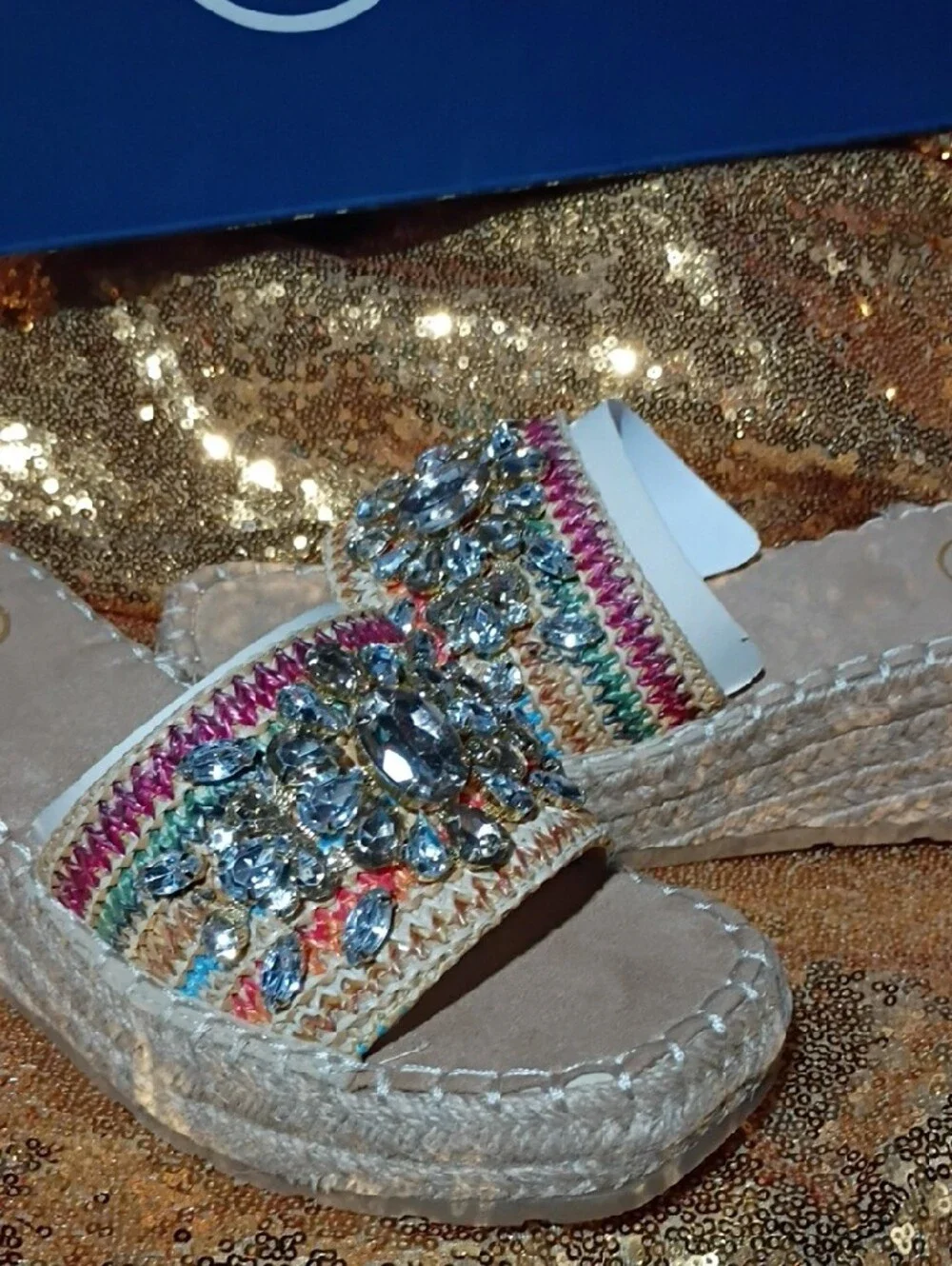 White Mountain Multicolor Jeweled Espadrille Slide Sandals